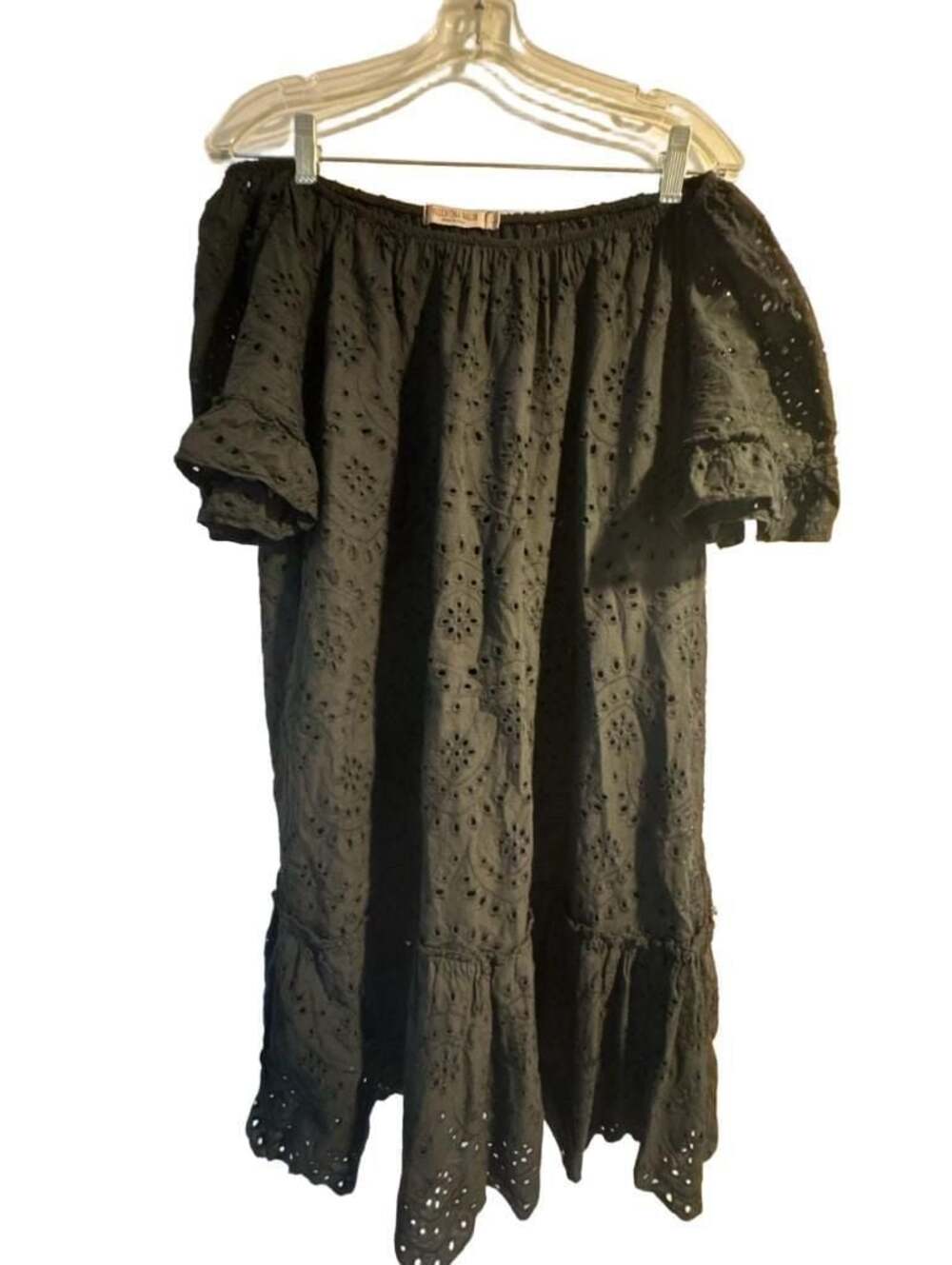 Valentina Naldi Black Eyelet Dress 100% cotton L off shoulder